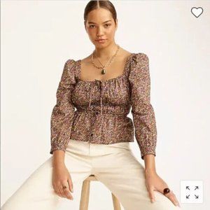 J. Crew Top 4 Liberty Busy Izzy Print Cinched Waist Organic Cotton BG158